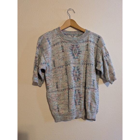 Vintage pastel Aztec pattern short sleeve sweater - Picture 2 of 6
